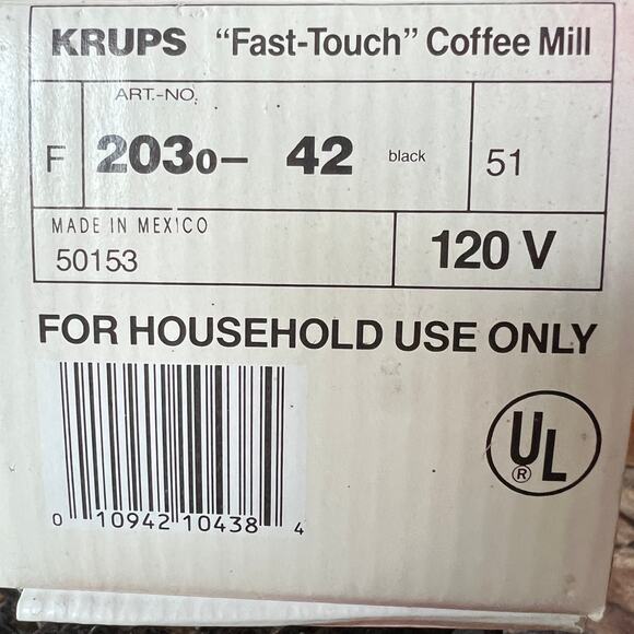 Vintage New Krups Black F203 Fast Touch Coffee Mill Grinder 160 Watts - Picture 11 of 11